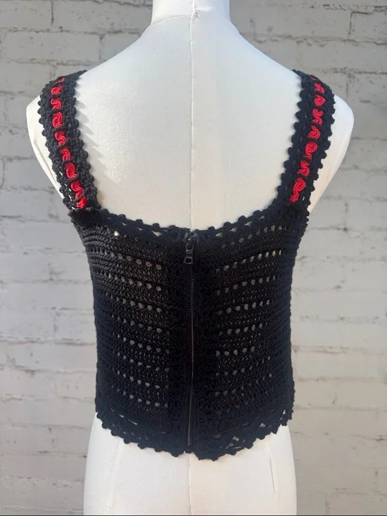 Alice + Olivia Lorri Crochet Tank Top Black / Multi Size S - Picture 8 of 14